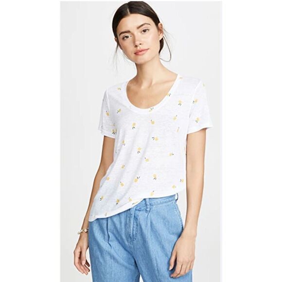 Rails T-Shirt Tee Citron Oversized White Linen Blend Lemon Print - Picture 2 of 6